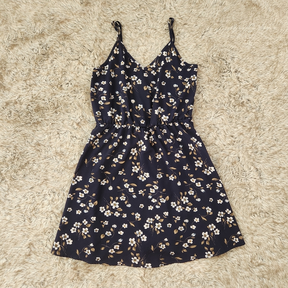 SHEIN Navy Blue‎ Floral Spaghetti Strap Mini Dress Women's Size Medium